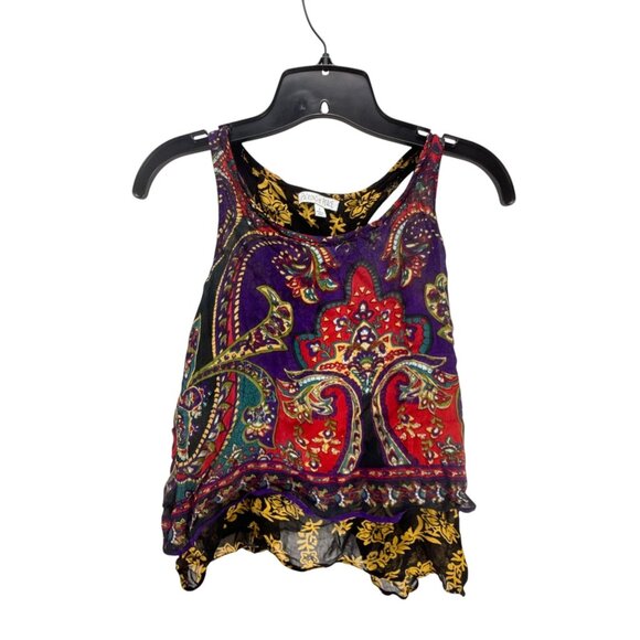Patrons Of Peace Colorful Boho Tank Top Size S Paisley Floral Racerback Rayon - Picture 1 of 7